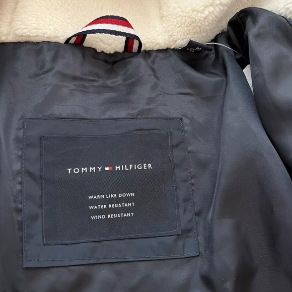 Tommy Hilfiger Hooded Wind Resistant Puffer Jacket Navy Blue White Mens Medium M - Picture 8 of 9